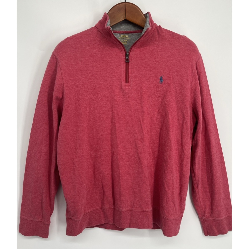 Polo Ralph Lauren Sweatshirt Mens L Salmon Pink 1/4 Zip Up Preppy Pony Pullover